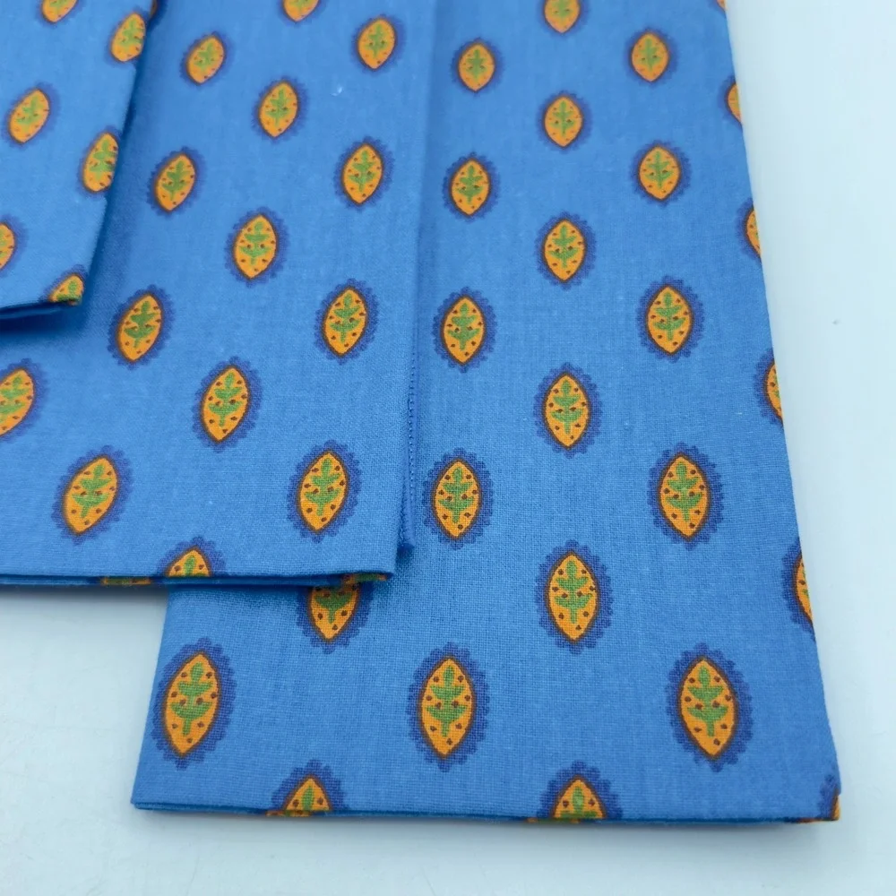 Set of 4 Made in France Blue Cotton Napkins Provencal Leaf Medallion 17x17